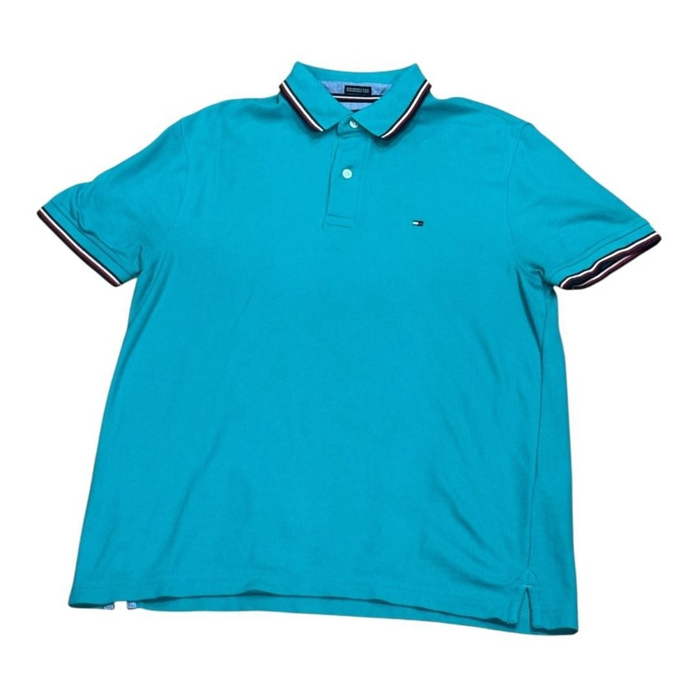 Tommy Hilfiger Polo Shirt Mens Medium Green Performance Pique Short Sleeve Logo